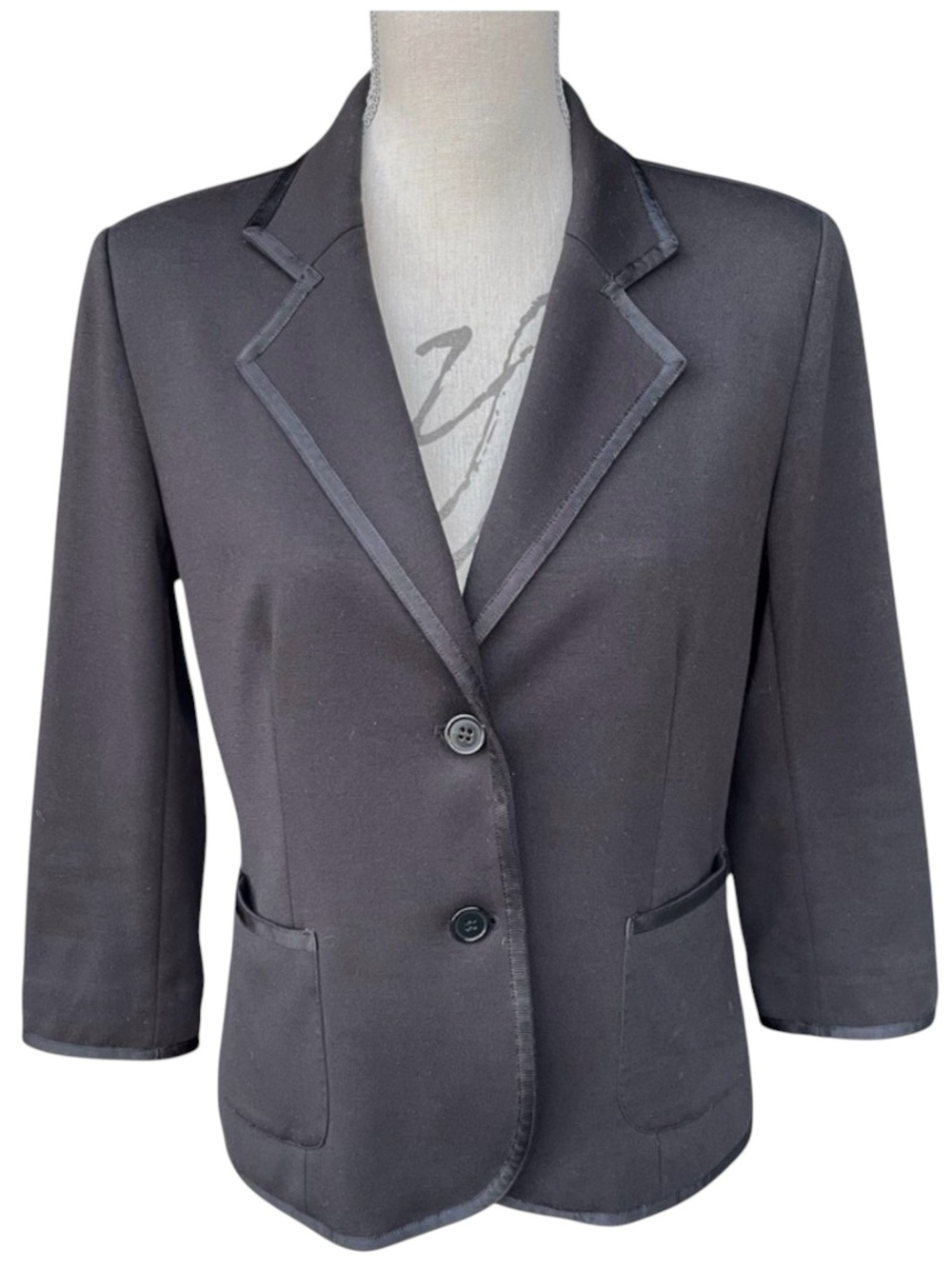 Laundry by Shelli Segal Black 2 Button 3/4 Sleeve Pocket Tuxedo Blazer (6)